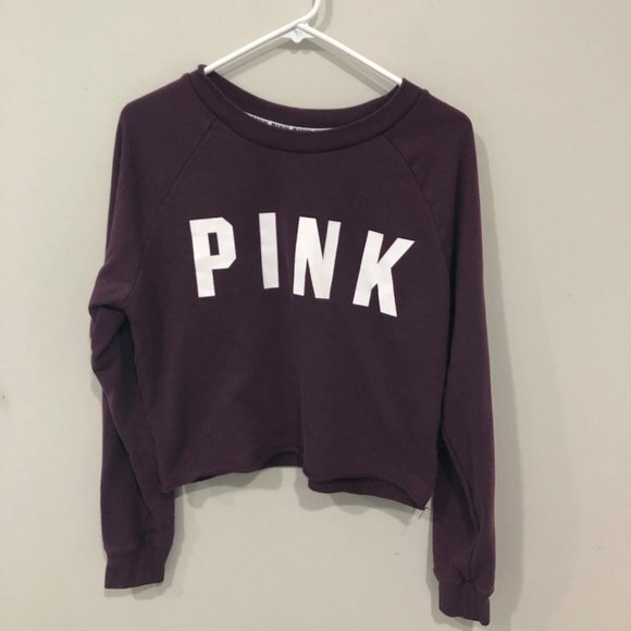 Pink‎ Victoria's Secret Women's Cropped Sweater Burgundy Size S Spellout - Picture 3 of 9